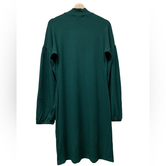 Melloday ribbed sweater knit dress, mock neck, puff, green, size XL - Picture 2 of 6